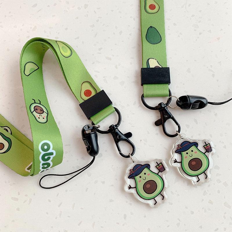 Милый брелок с авокадо, шейный ремешок, длинный короткий ремешок, брелок для мобильного телефона, удостоверение личности, пропуск в спортзал, ремни, держатель значка, ремешок для ключей
