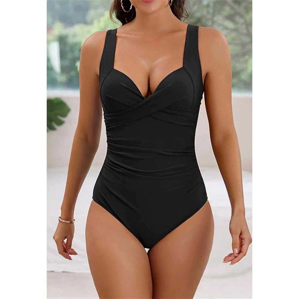 One-piece Swimsuit Sexy Solid Color Belly Cover Cross Backless Bikini