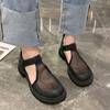 Wrapped Toe Sandals Female Summer Outside Penetrating Air Mesh Surface Hollowed Out Ugly Cute Big Toe Thick Heel Roman Shoes