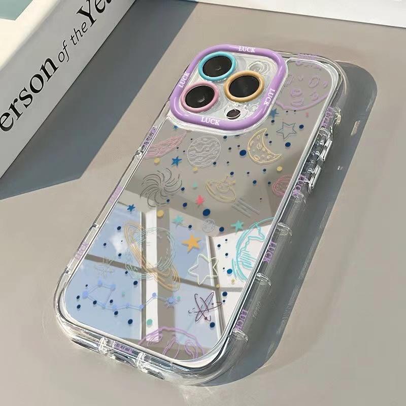 Чехол-зеркало 'Планета Вселенной' для iPhone 17 Pro 16 15 14 13 12 11 Pro Max 7 8 Plus XR X XS Max 16E Прозрачная окантовка