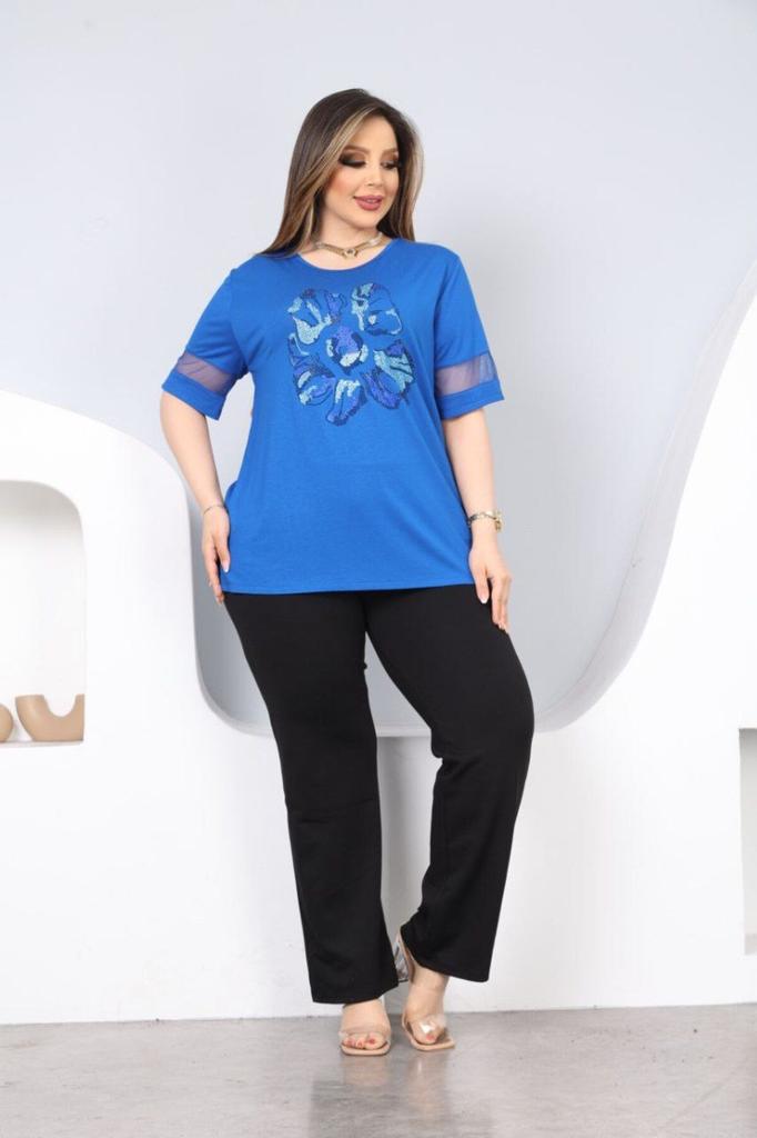 Женская блузка большого размера Блузка большого размера с каменным цветочным узором спереди