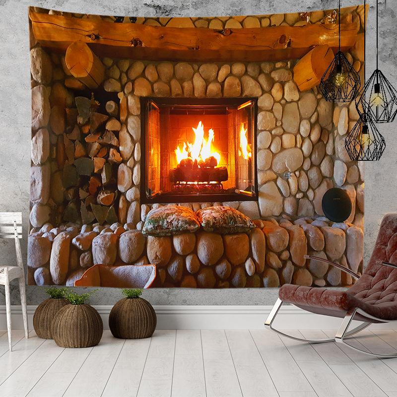 Оконный пейзаж, фреска, гобелен, настенный фон, ткань, отверстие в дереве, печь, висящая ткань, большой гобелен