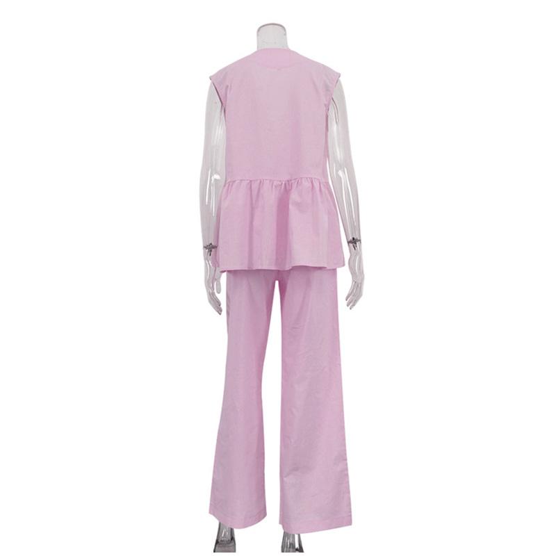 Cotton V-neck Sleeveless Top Women's Loose Vest Pants Set Solid Color Temperament Commut Two-piece Set Spring and Summer New