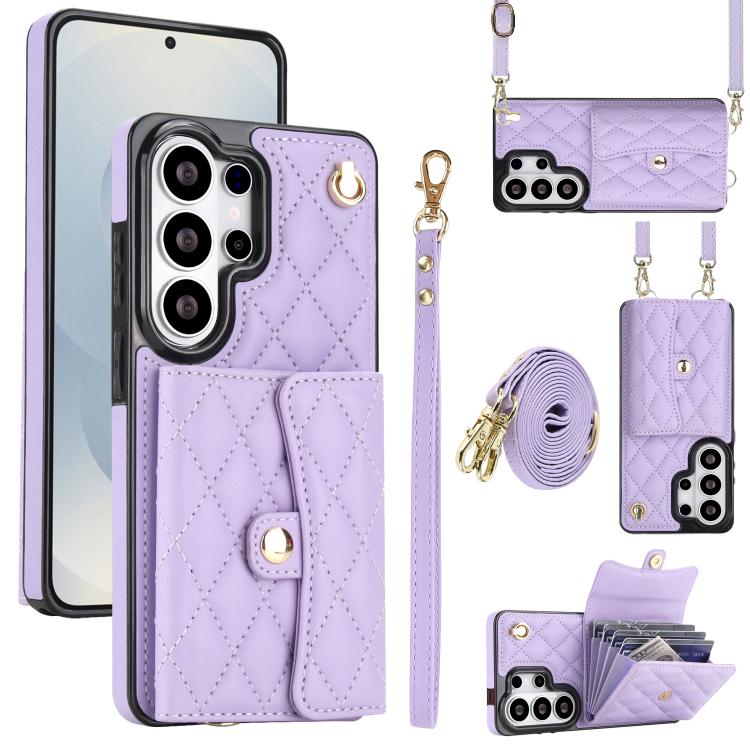 Crossbody Rhombic Wallet PU Leather Phone Case For Samsung Galaxy S26 Ultra 5G, Card Slot Anti-Fall Protective Cover