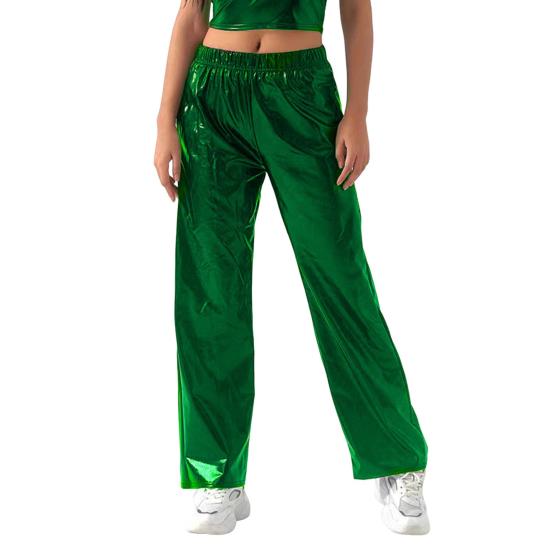 Женские и мужские повседневные брюки средней посадки с эластичной резинкой на талии, прямые длинные брюки из искусственной кожи, свободные брюки