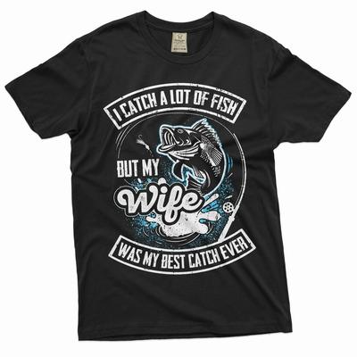 Мужская смешная футболка для рыбалки моя жена мой лучший улов рыбак смешные подарки на годовщину