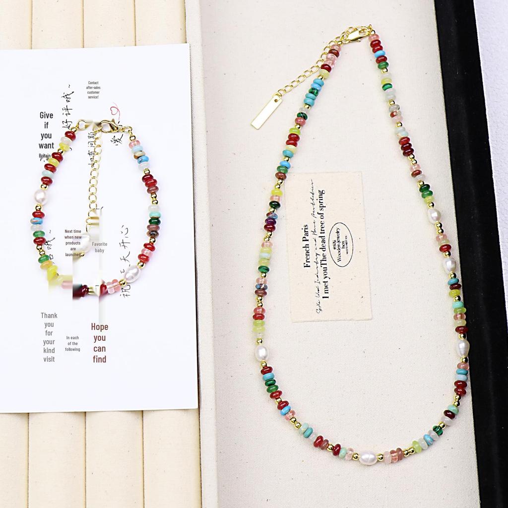 Красочное ожерелье-чокер из натурального камня и жемчуга с дофаминовыми бусинами - Женский чокер высокого класса