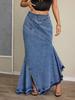 X Spot-15869# European & American Fishtail Denim Midi Skirt - Long, Slimming, Hip-lifting, Elegant.