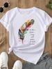 (Asian Size) Feather Trend Cute Print O-neck Short Sleeve T-shirts Fashion  Casual Women's Top T Female Clothing  Graphic Tee