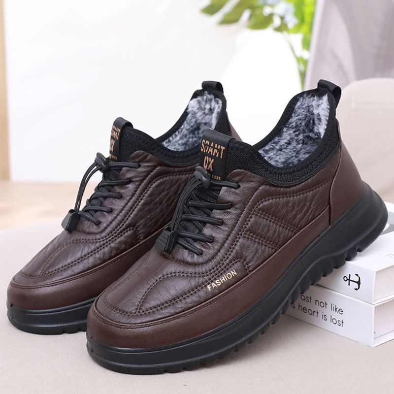 Зимние теплые кожаные ботинки мужские хлопковые ботинки с набивкой утолщенные теплые нескользящие пожилые спортивные туфли для папы обувь для пожилых