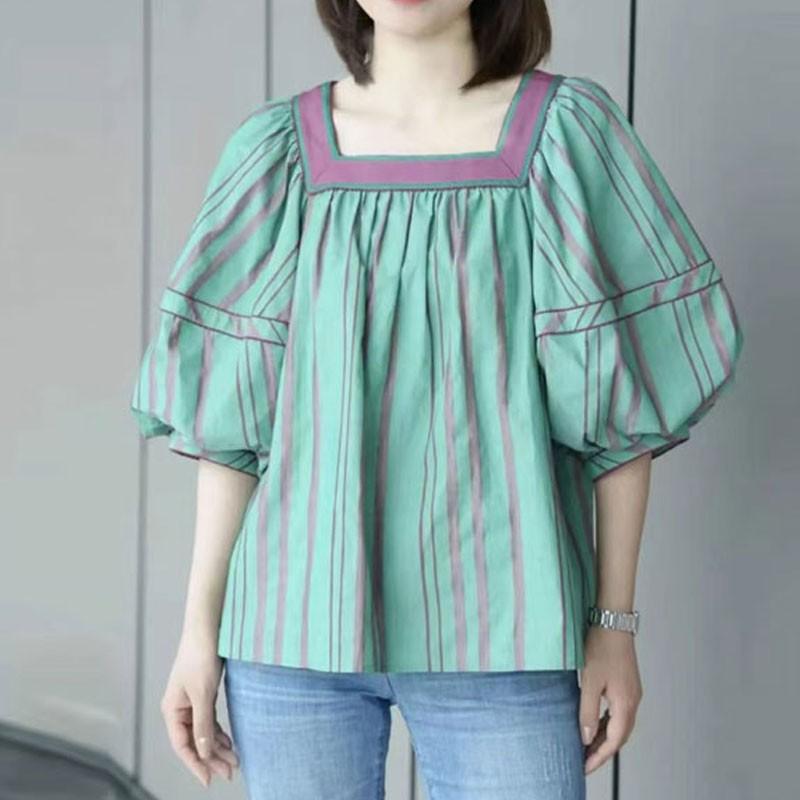 Mall 1116 Women's Summer New Versatile Fashion Bubble Sleeve One-Neck Shirt 1111617
