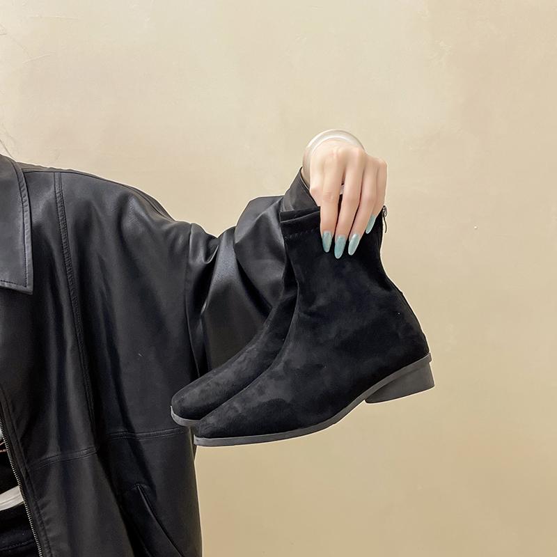 Модные осенне-зимние женские ботильоны на низком каблуке, на молнии, модные, с квадратным носком, удобные, ботильоны, женская обувь