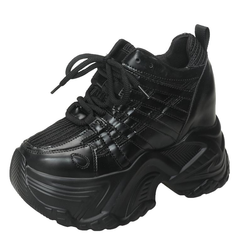 2024 Spring Autumn Chunky Sneakers Women Bling Platform Sports Shoes Woman Goth Thick Bottom High Heels Female Leather Sneakers