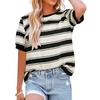 Summer Round Neck Loose Top Striped Contrasting Short Sleeved T-shirt