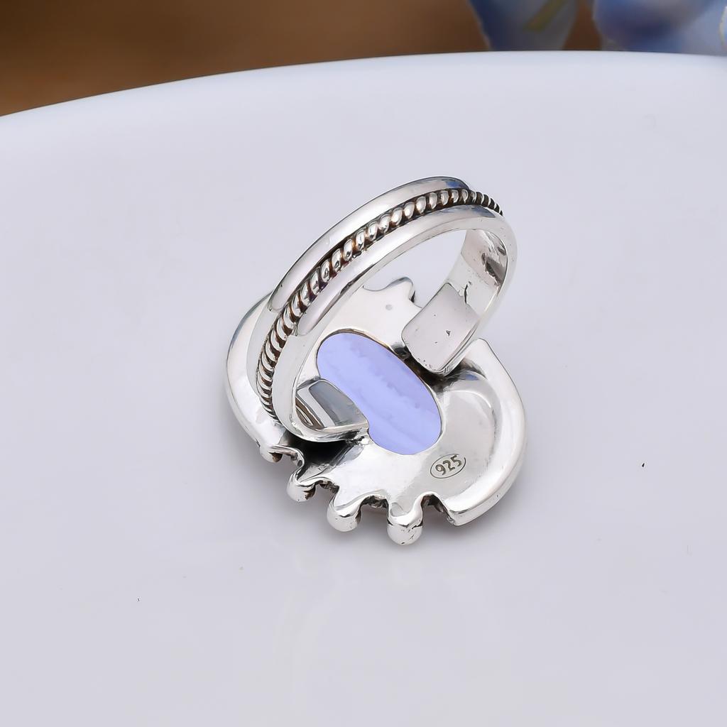 Blue Lace Agate - Namibia 925 Sterling Silver Ring V5008, Blue Ring, Oval Ring, Valentin's Day Gift, Gift For Her, Birthday Gift, Handmade Jewelry, Si