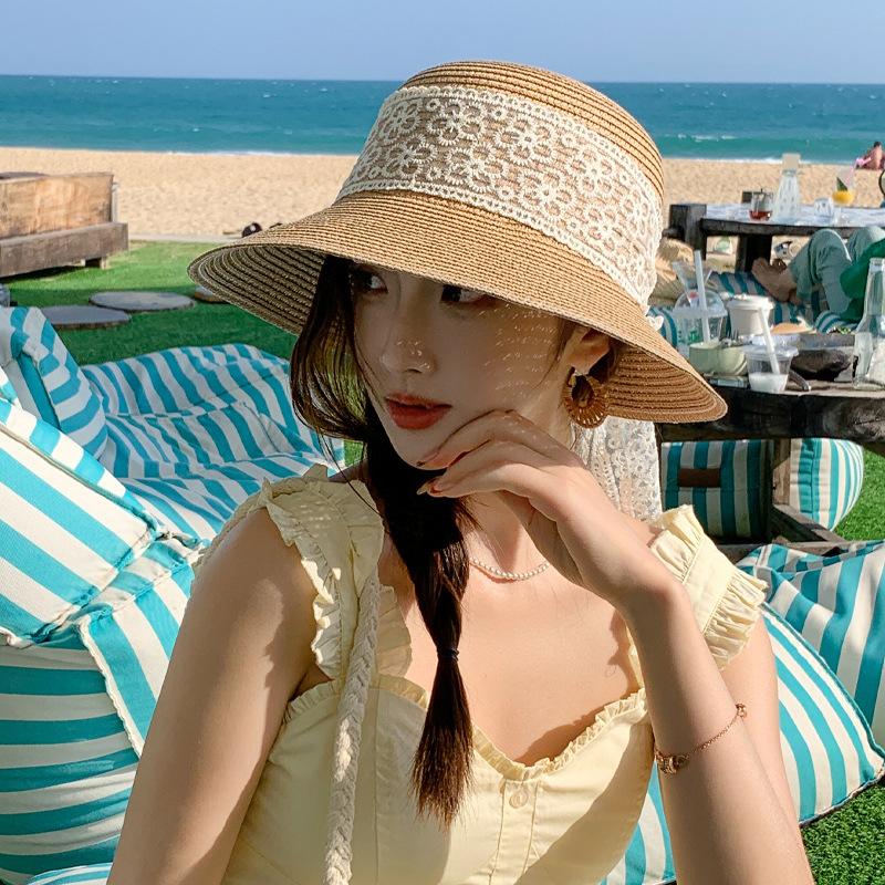 Taizhou Wenling hat women's spring summer seaside beach streamer sun hat big brim straw woven sun protection Lafite straw hat