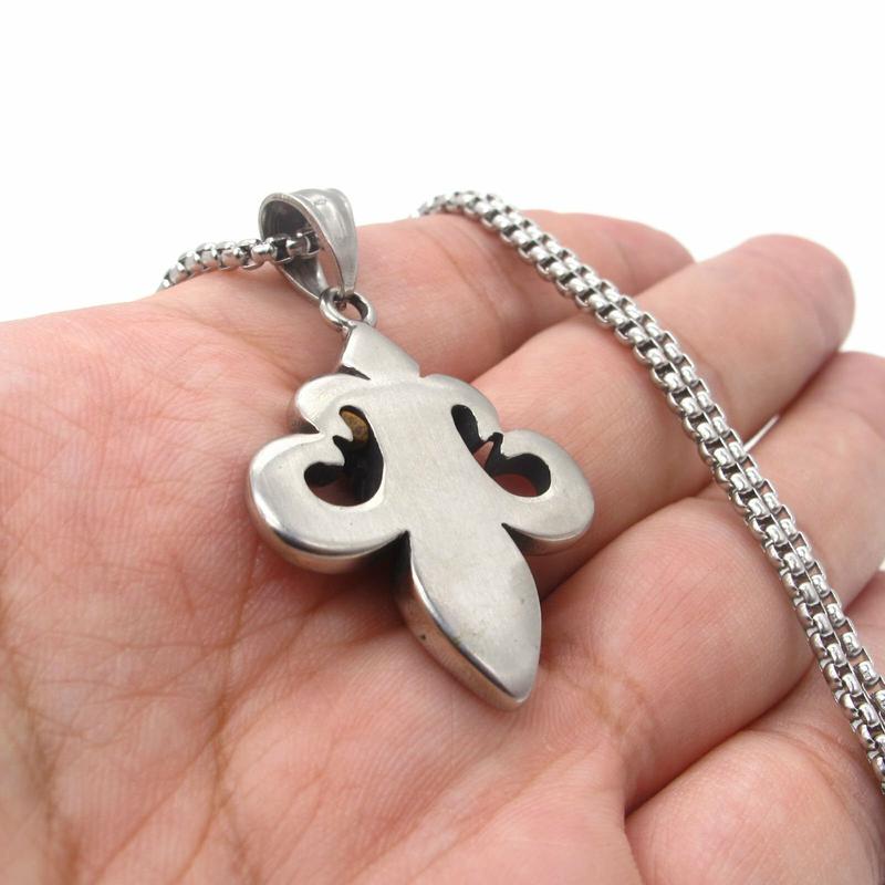Cool Mens Fashion Stainless Steel Fleur De Lis Pendant Necklace Jewelry Chain