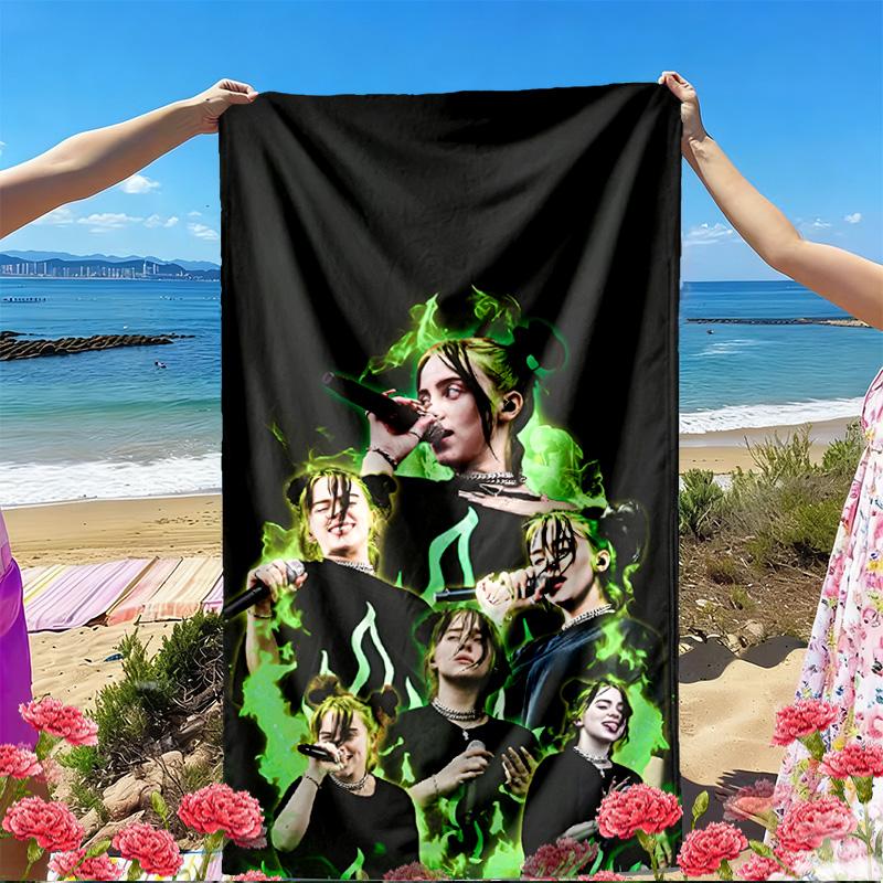 Billie Eilish Print Beach Towel, Versatile Lightweight Absorbent Beach Towel for Pool Surf Yoga Bathroom, Perfect Birthday Holiday Gift