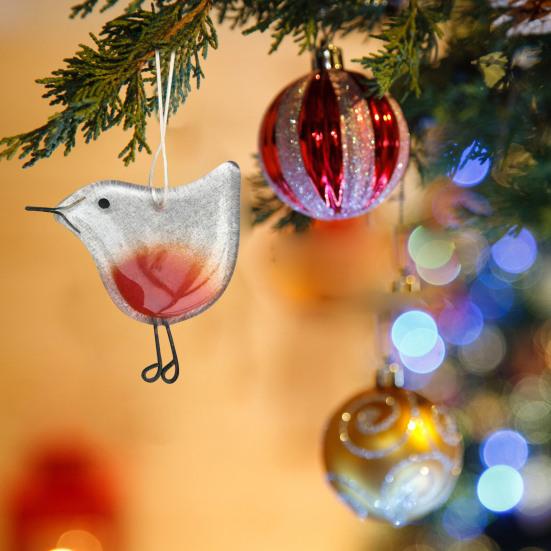 Sparkling Glass Christmas Tree Decoration Small Bird/Plants Design Create Atmosphere with Hanging Rope Window Pendant