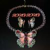 Set Fairy Fluttering Colorful Butterfly Stud Earrings Necklace Sweet and Cute Vintage Jewelry
