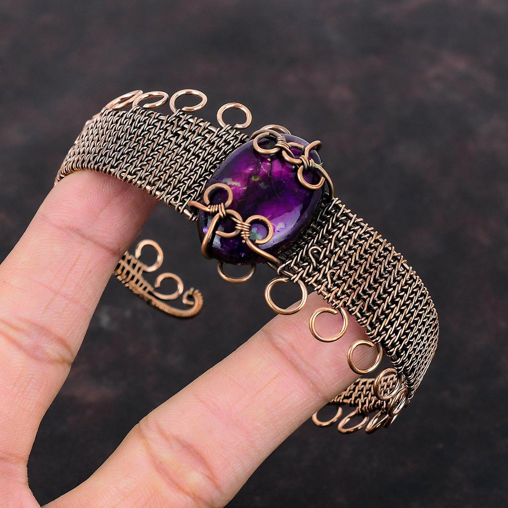 Purple Fire Labradorite Bangle Copper Wire Wrapped Gemstone Cuff Bracelet Adjustable Bangle Designer Jewelry Handmade Bangle Copper Jewelry