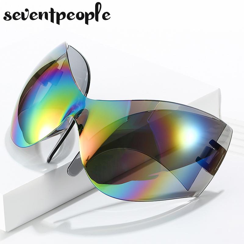 Oversized Punk Y2k Sports Sunglasses Women Men 2000's Steampunk One Piece Sun Glasses Luxury Brand Rimless Cat Eye Shades UV400