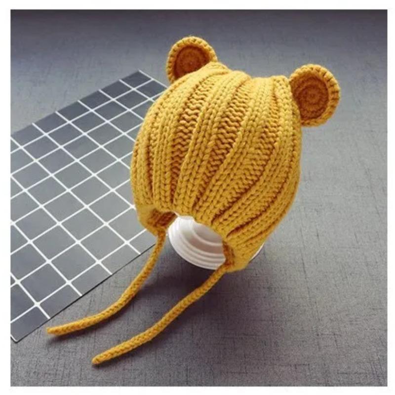 0-3years Baby Hat Autumn Winter Cute Baby Girls Baby Boys Hat Bear Ear Ear Protection Warm Knitted Beanies KF428