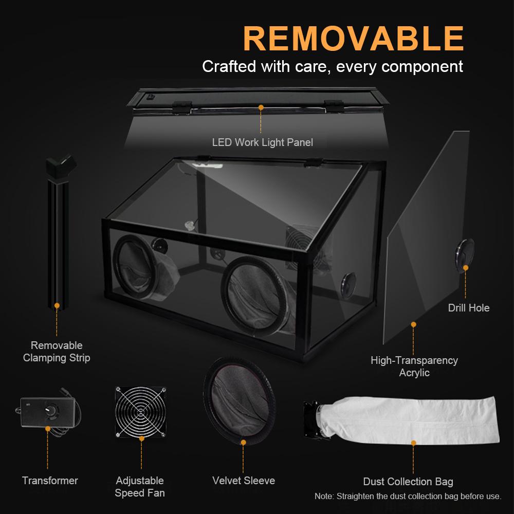 Polishing Dust Box Grinding Dust Enclosure with Glove Holes Desktop Dust Collector Removable Dust-proof Cabinet for Engraving