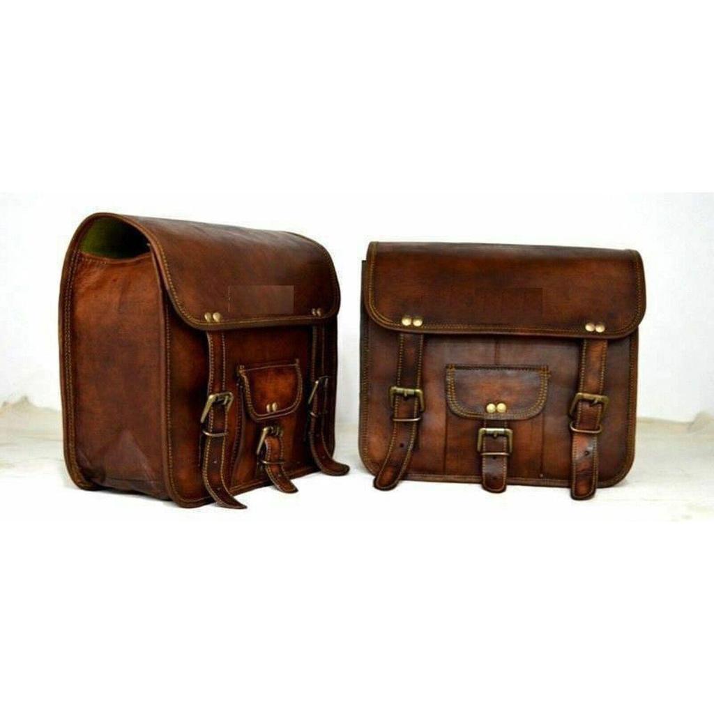 Motorcycle Side Pouch Brown Leather Pouch Saddlebags Saddle Panniers 2 Bags