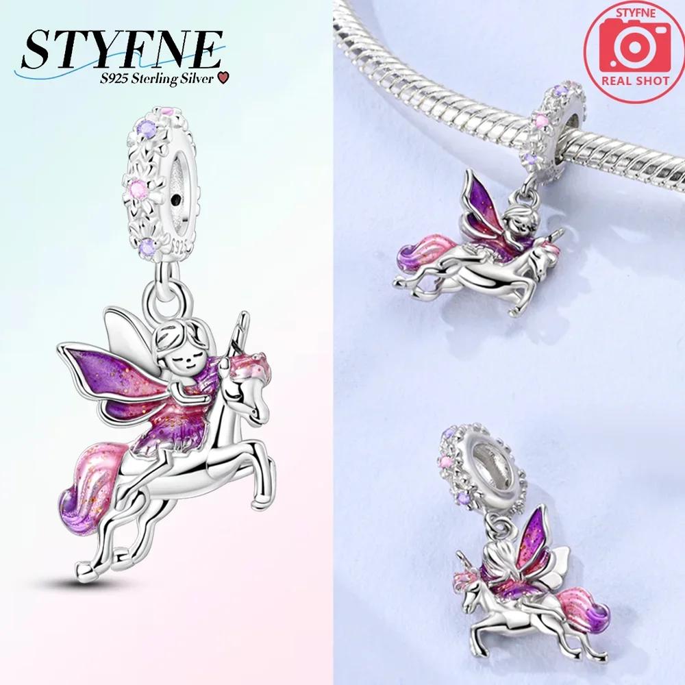 Изысканные Шармы Бусины Розового Цвета Медь Милая Девочка Страна Чудес Единорог Цвет Сердце Форма Подвеска Подходит Браслету-Бэнглу Ювелирные Изделия