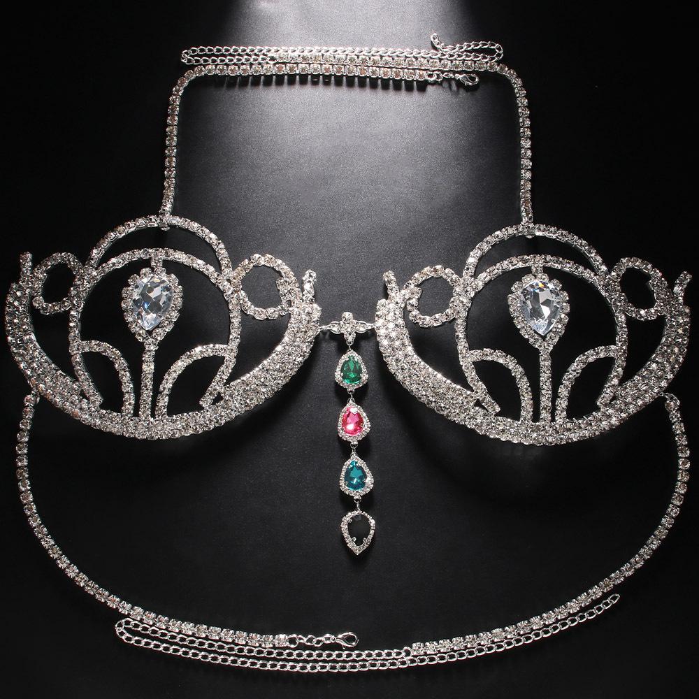 Beach Water Drop Chest Bracket Top Sexy Bikinis Body Accessories Nightclub Rave Bra Rhinestone Lingerie Jewelry for Women Dress Accessory