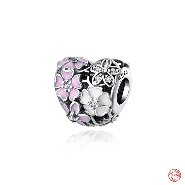 Новый розовый кулон в форме бабочки с цветком, подвеска из бисера, модный оригинальный браслет из стерлингового серебра 925 пробы для женщин, ювелирные изделия своими руками, подарок