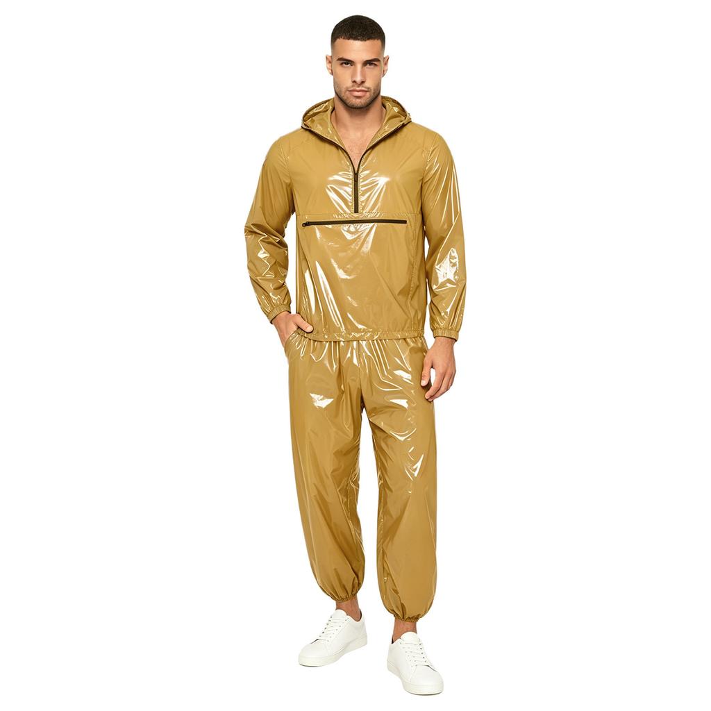 Mens Waterproof Tracksuit Hooded Windbreaker Front Zipper Pocket Jogging Pants Elastic Waist Rainwear Suit