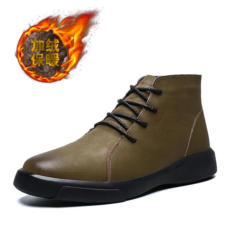 Модные новые зимние мужские ботинки для снега, модные ботильоны на шнуровке, теплые плюшевые мужские ботинки из натуральной кожи, осенняя мужская обувь для отдыха на открытом воздухе