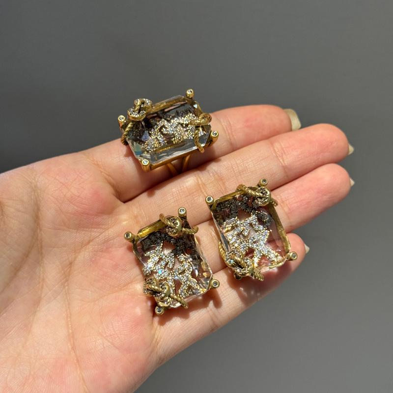 Vintage Rich Square Glass Earrings Jewelry Set Rings Transparent Winding Retro Accessories Woman Luxury Quality 2026 New