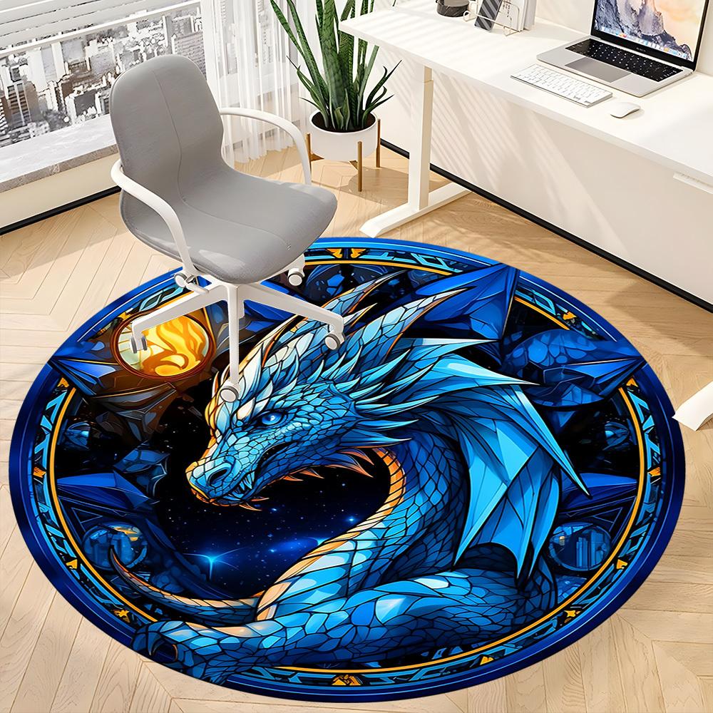 1pc Dragon Fantasy Office Round Area Rug, Indoor Mat Suitable ForOffice, Under Office Chairs Bedroom Living Room Home Decor, Room Deco T004