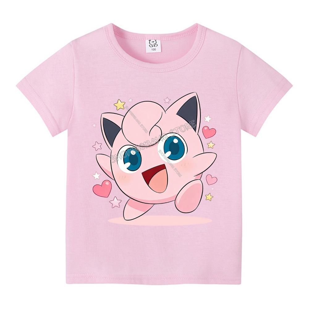 Pokemons T-shirt for Children Round Collar Clothing Pikachu Short Sleeve Kawaii Anime Clothes Cartoon Sunmer Tee Top Kids Gift