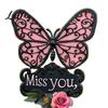 Garden Flower Bed Decoration Butterfly Memorial Stake Miss You Sign Pink Waterproof Ornament Rose Yard Art Stake for Lawn Courtyard Cemetery Weather