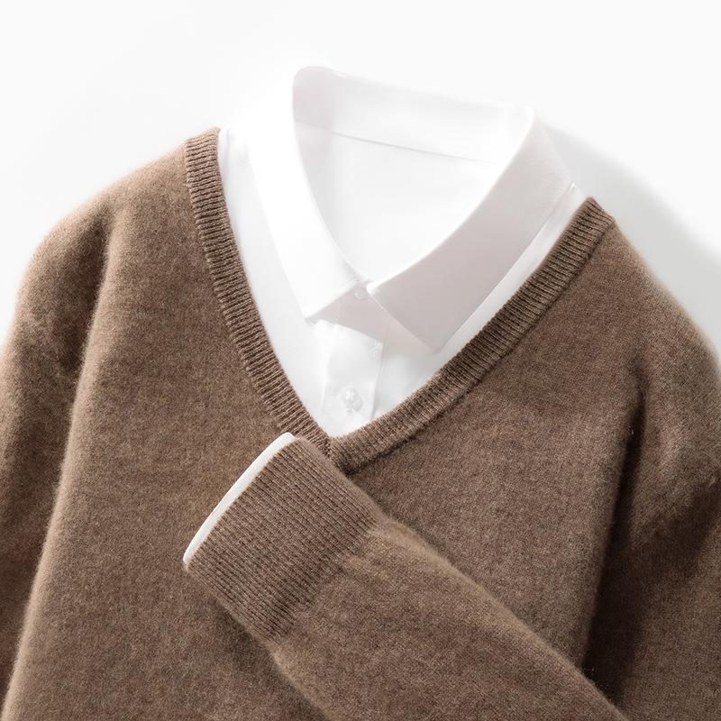 Новый кардиган с V-образным вырезом для мужчин, однотонный пуловер, базовый трикотажный свитер большого размера, свободный, повседневный