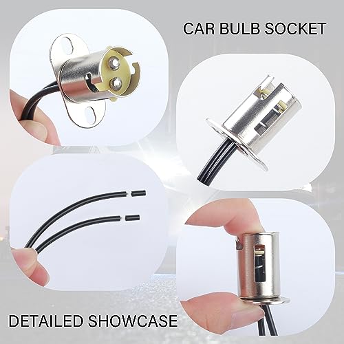 BAY15D Bulb Socket 1157 Iron Nickel Plating Rust Resistant Car Light Socket Adapter 2PCS Set with 4.2 Inch Wire Connectors for Turn Signal Brake