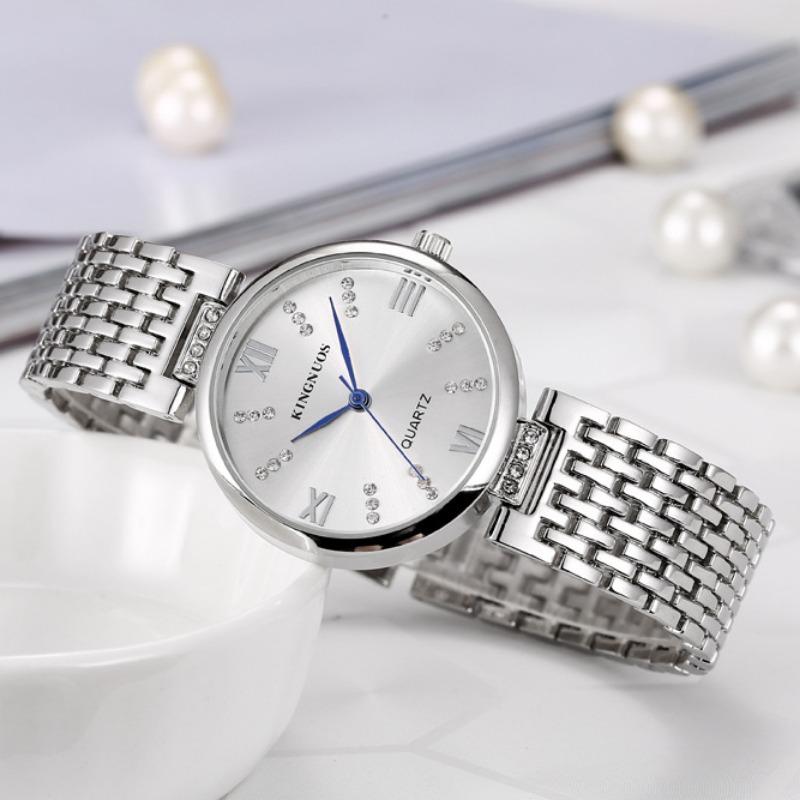 KINGNUOS Высококачественные модные женские часы с бриллиантами, водонепроницаемые женские часы с твердым стальным ремешком