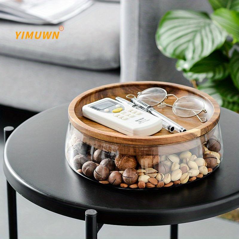 1pc Food Container Creative Glass Food Storage Containers With Wooden Lid Kitchen Snack Jat Fruit Container Candy Jar Nut Sundries Storage Organizer F