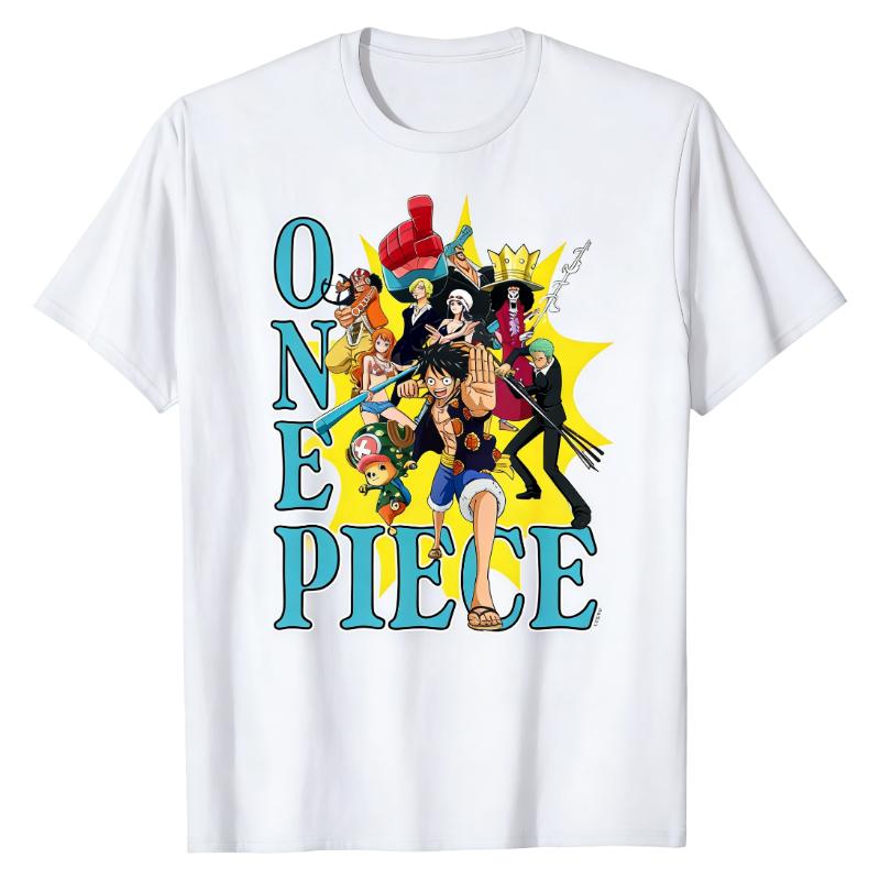 Пираты Соломенной Шляпы Полный Состав One Piece Футболка Аниме Графический Принт Круглый Вырез Мягкий Хлопок Универсальный Повседневный Модный Уличный Стиль Топы