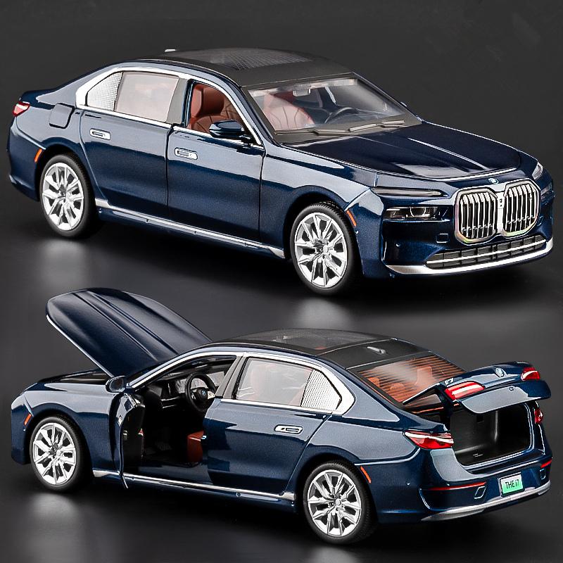 New 1:24 BMW 7 Series I7 G70 Alloy Luxy Car Model Diecast Metal Pure Electric Vehicles Limousine Car Model Sound Light Kids Toy Gift