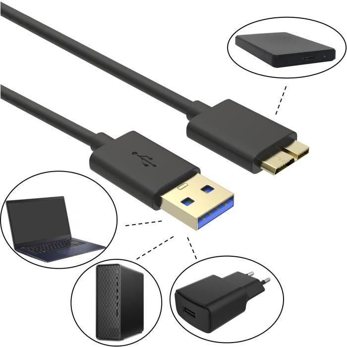 Кабель USB 3.0 - Phonillico - Папа A к Micro B - 1 м - Совместим с внешними жесткими дисками