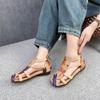 Retro Genuine Leather Handmade Women's Shoes Hollow Out Breathable Flat Sandals