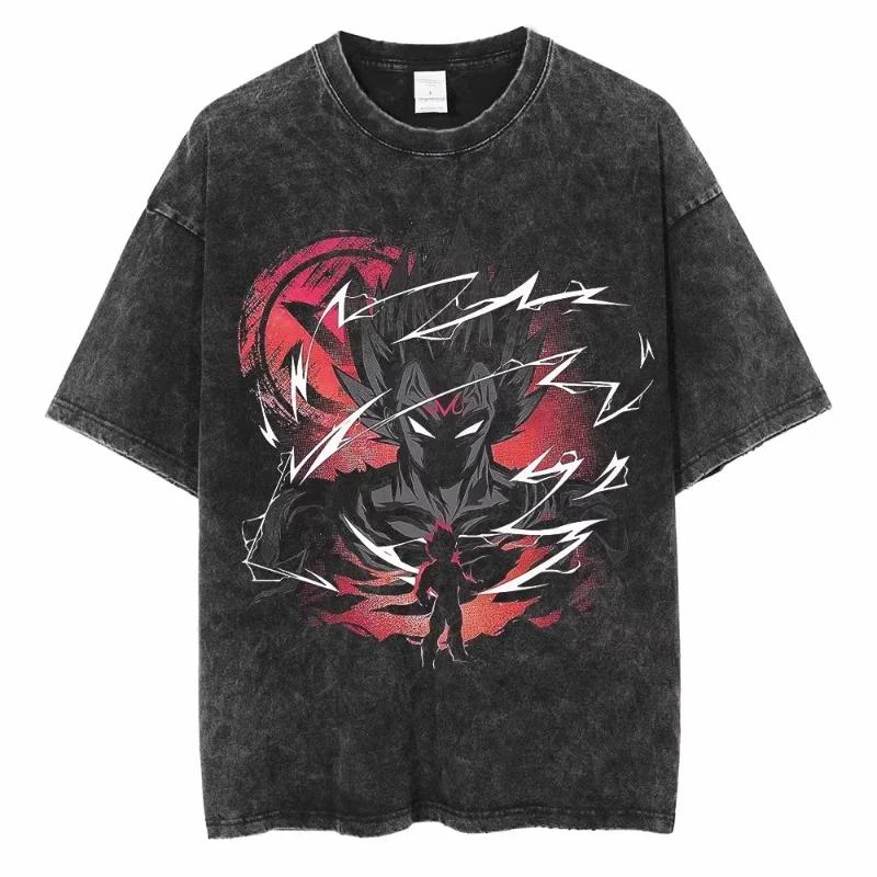 Аниме Dragon Ball Стиранная футболка Винтажный принт Goku Vegeta Хлопок Короткий рукав Свободный крой Мужчины Женщины Повседневная одежда Топы Лето 2026