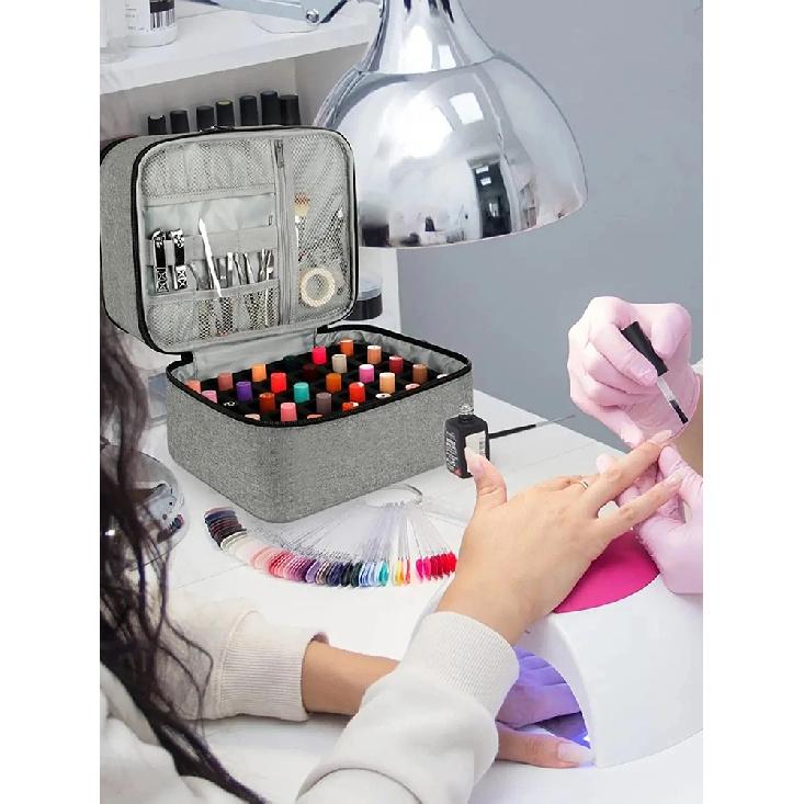 Nail Polish Storage Bag Essential Oil Bag Portable Cosmetic Nail Care Kit Nail Care Tool Storage Box Double Layer 30 Compartment
