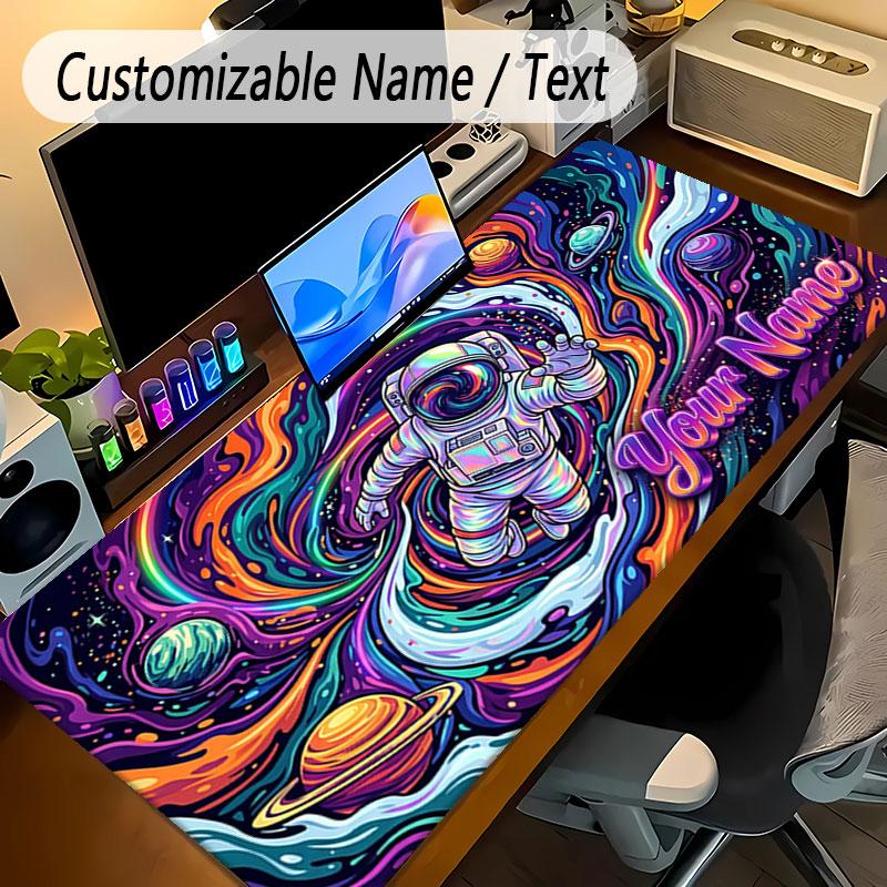 Astronaut Space Theme Personalized Mouse Pad Custom Name Text Non Slip Desk Pad For Laptop Office Desktop