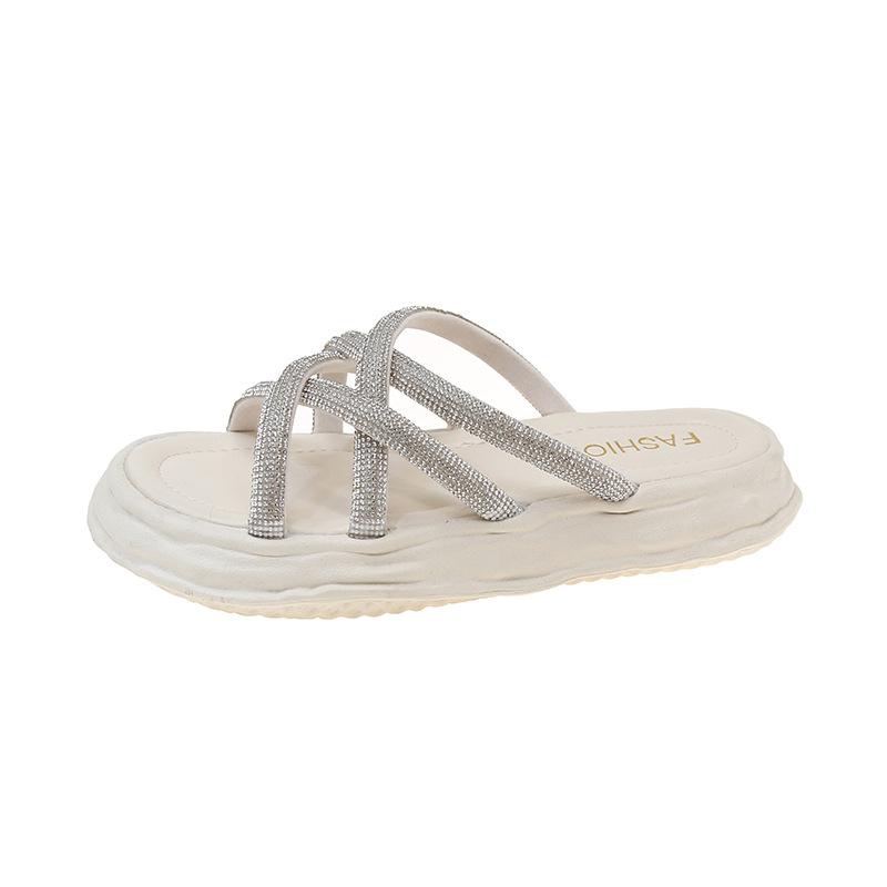 2024 Новые мягкие подошвы растворенные толстые подошвы пляжные римские кресты Cool Drag стразы тапочки для женской летней верхней одежды